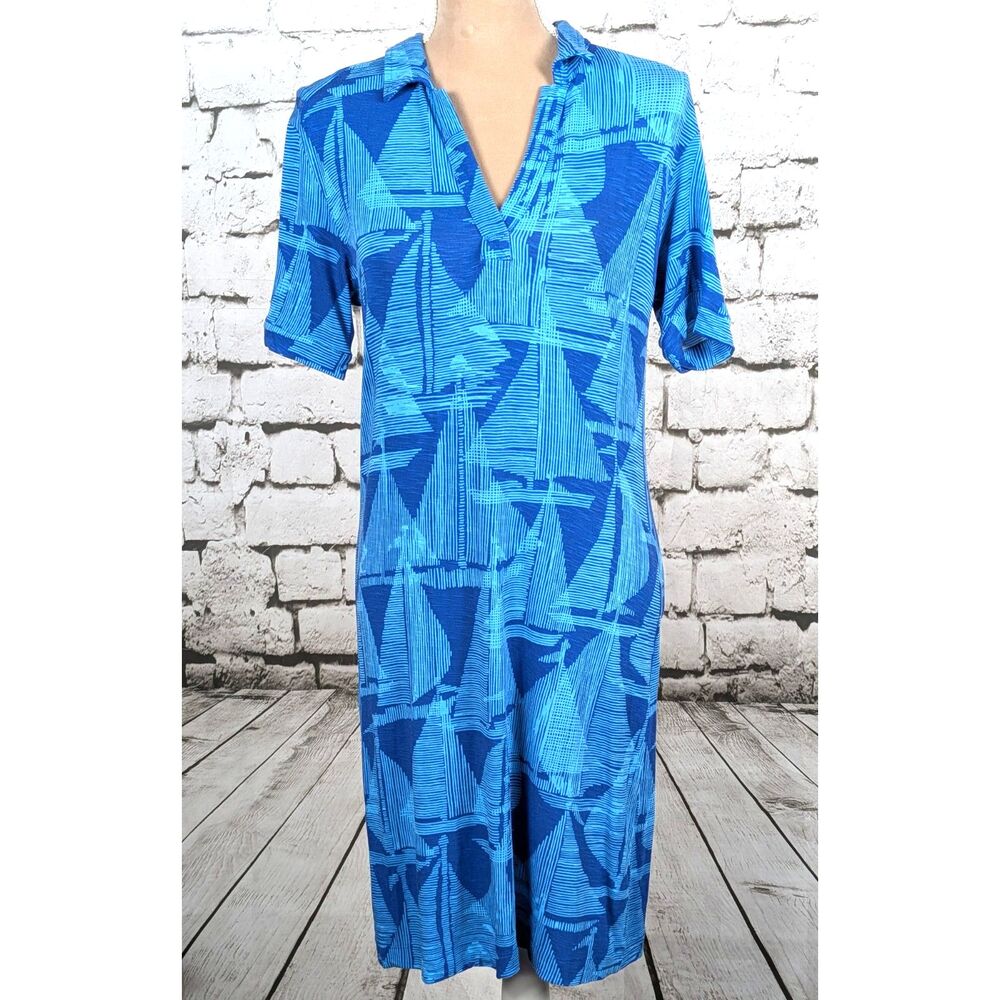 TORI RICHARD Honolulu Sail Boat Print Stretch Knit Dress Beachy Nautical Small